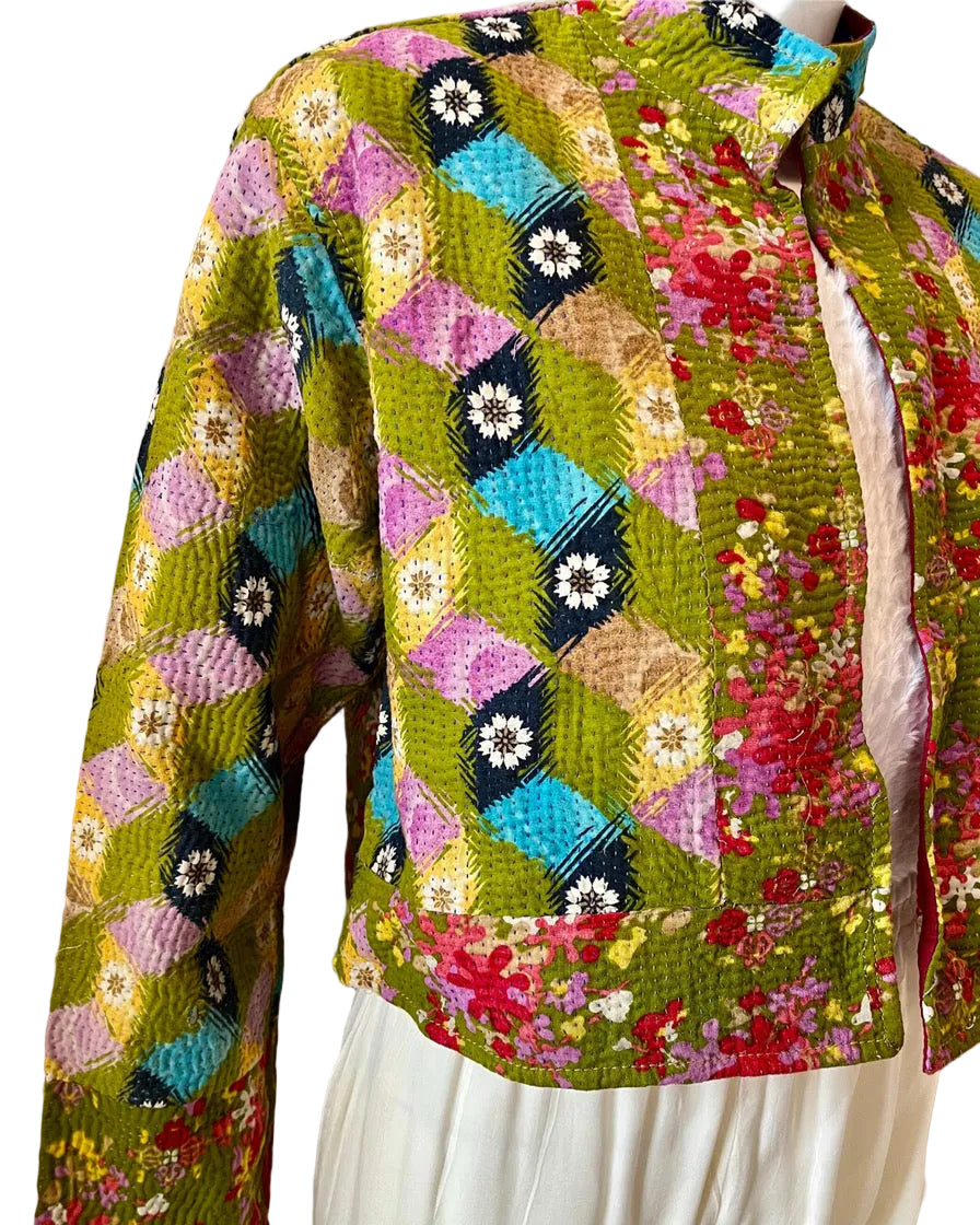 Upcycled Multi-Color Kantha Work Short Jacket