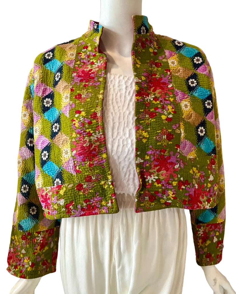 Upcycled Multi-Color Kantha Work Short Jacket