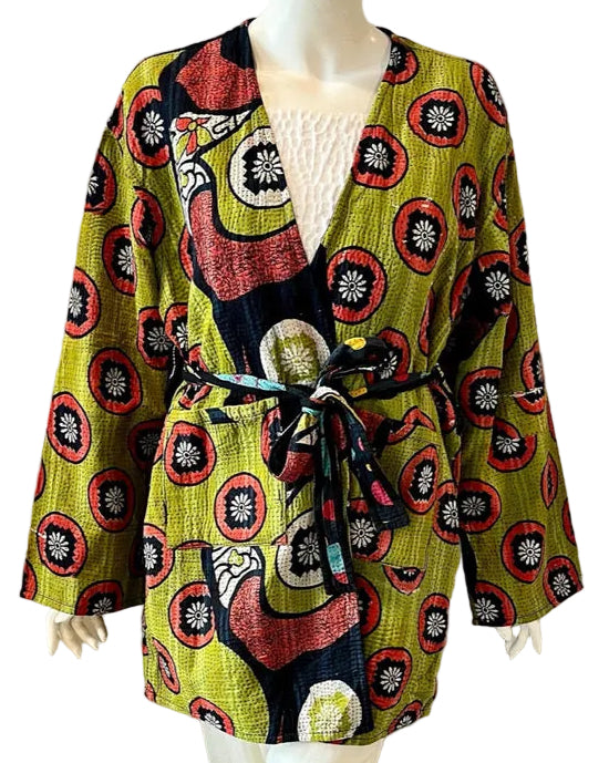 Olive Green Kantha Work Jacket