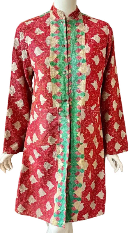 Red & Green Upcycled Kantha Work Jacket