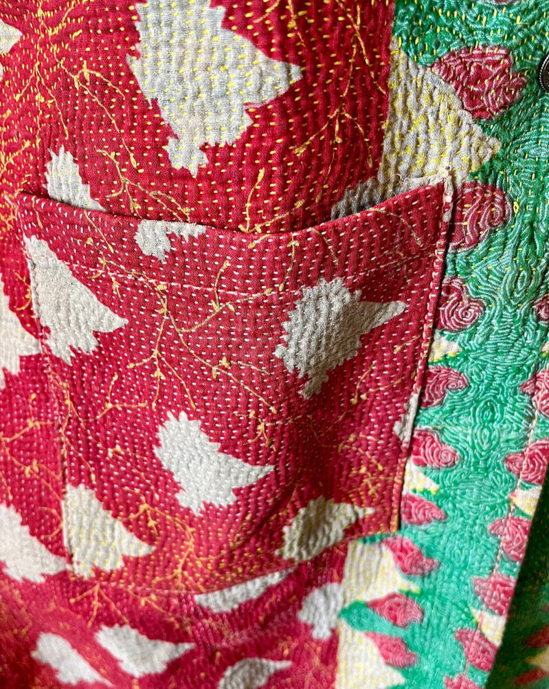 Red & Green Upcycled Kantha Work Jacket