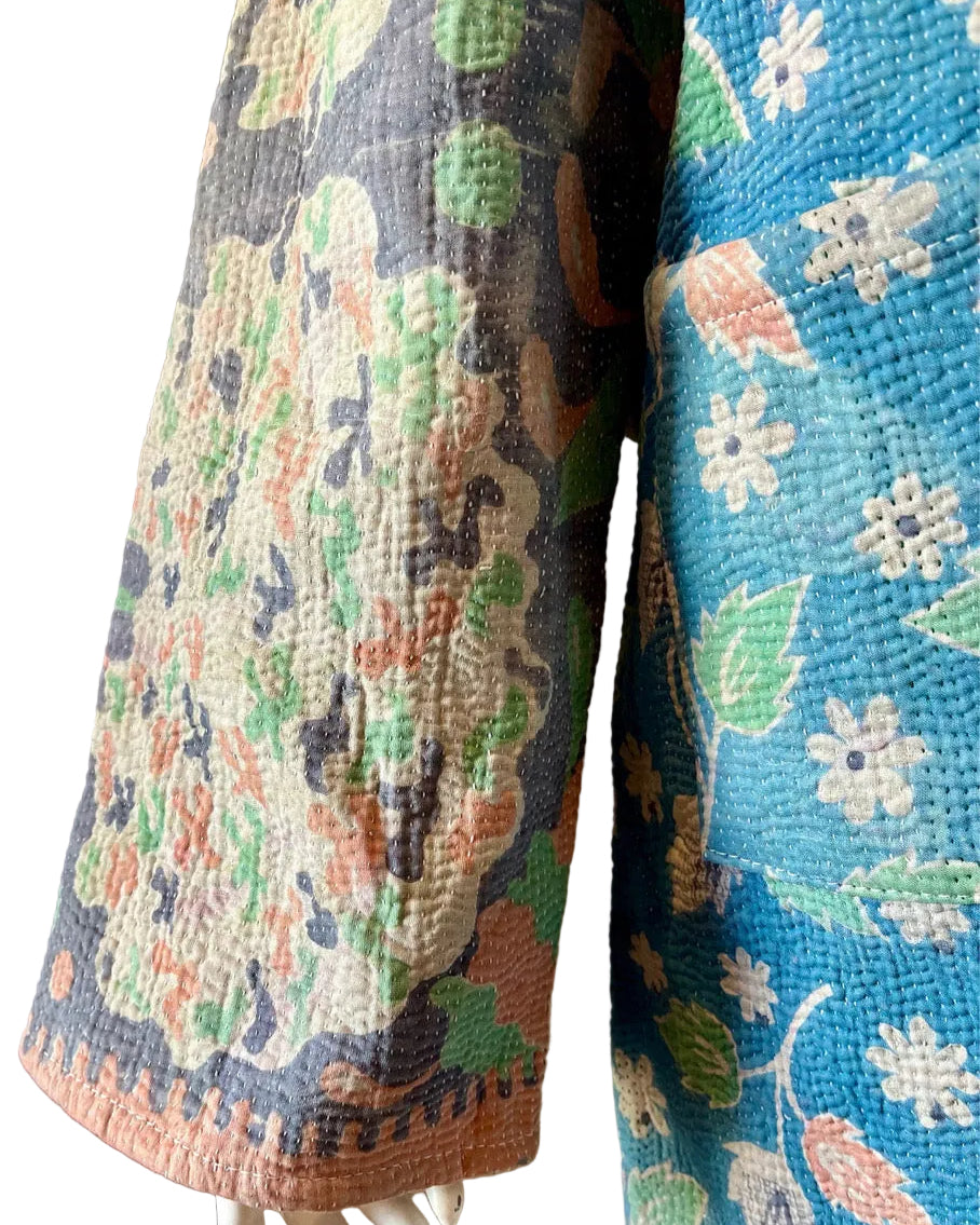 Blue Floral Upcycled Kantha Work Jacket