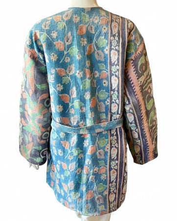 Blue Floral Upcycled Kantha Work Jacket
