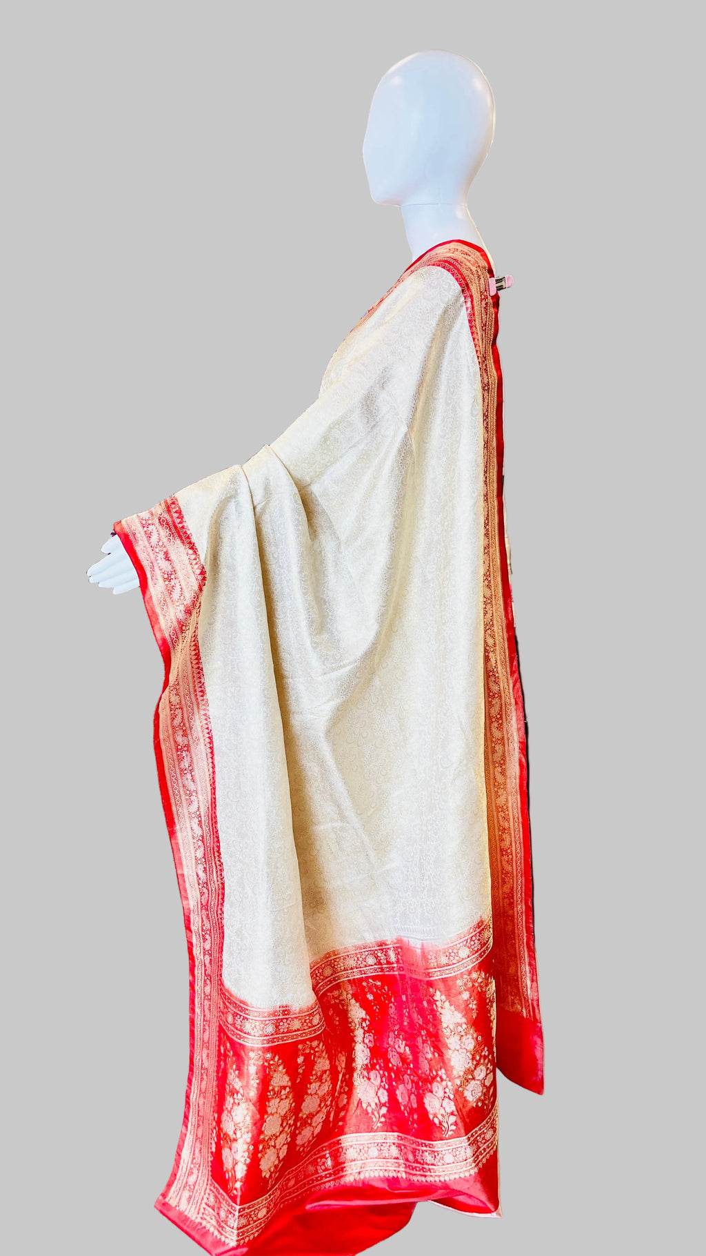 Off-White &amp; Red Silk Saree