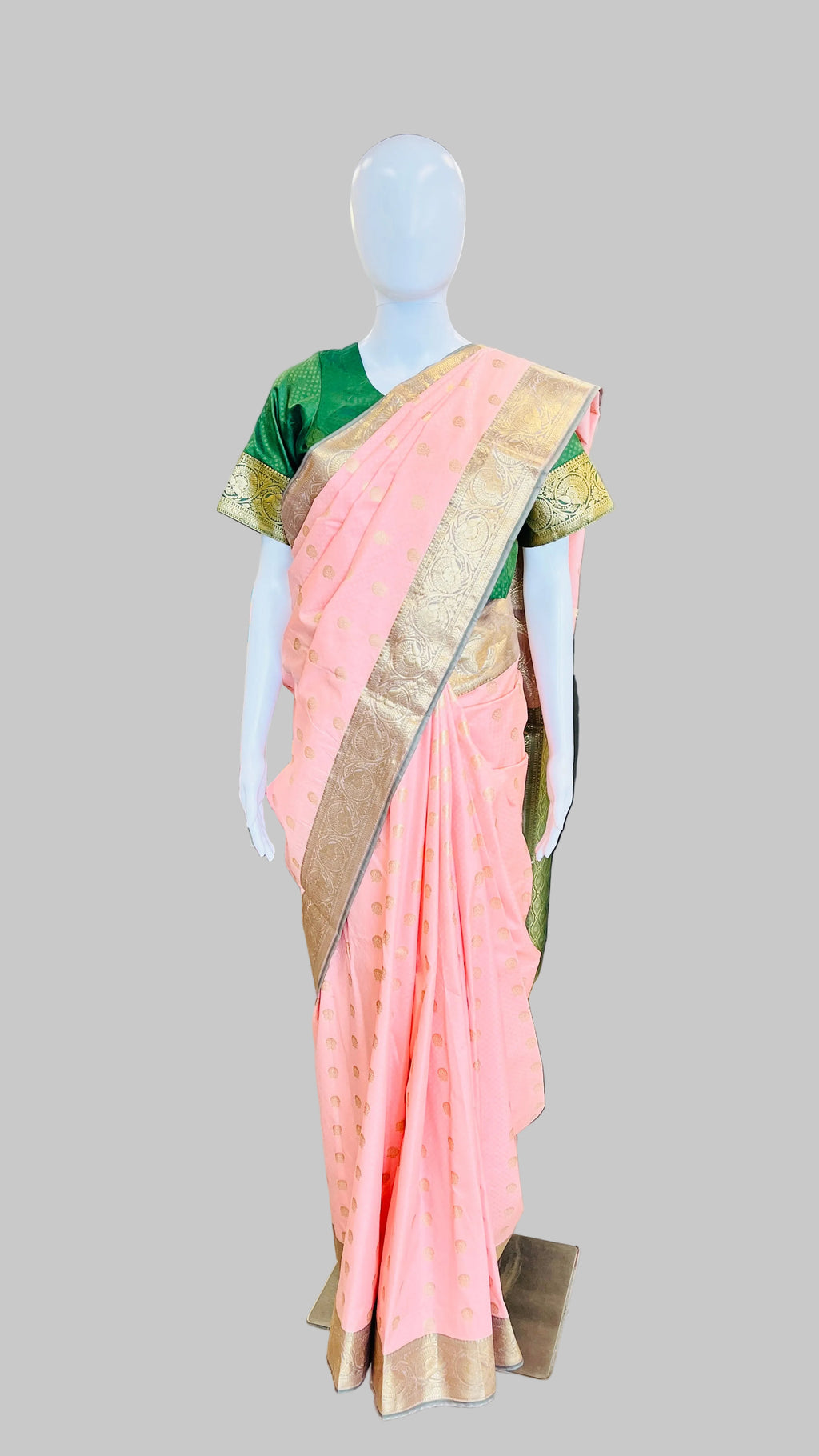Pink &amp; Dark Green Silk Saree