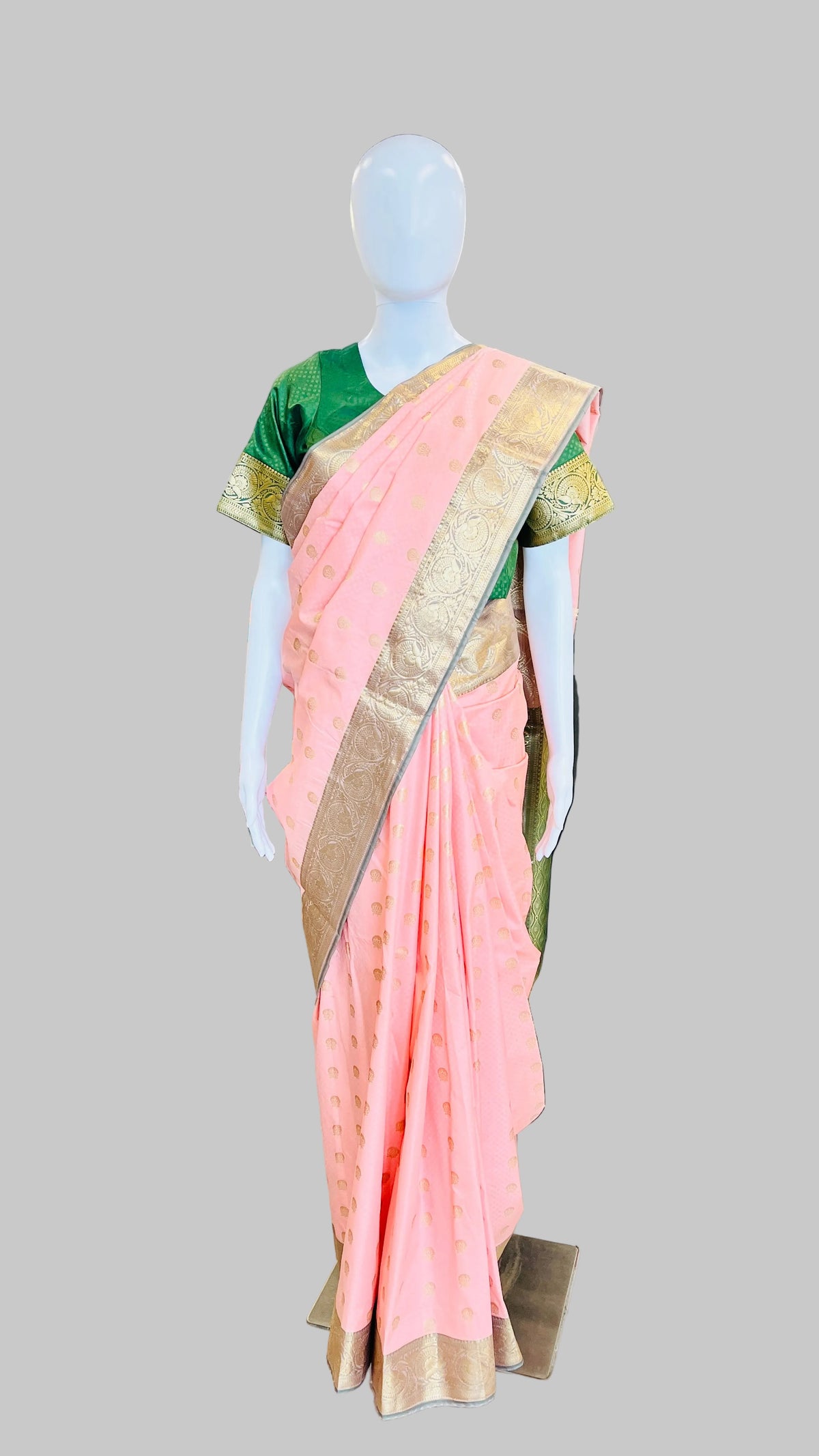 Pink &amp; Dark Green Silk Saree
