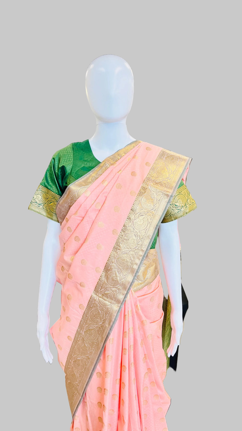 Pink &amp; Dark Green Silk Saree