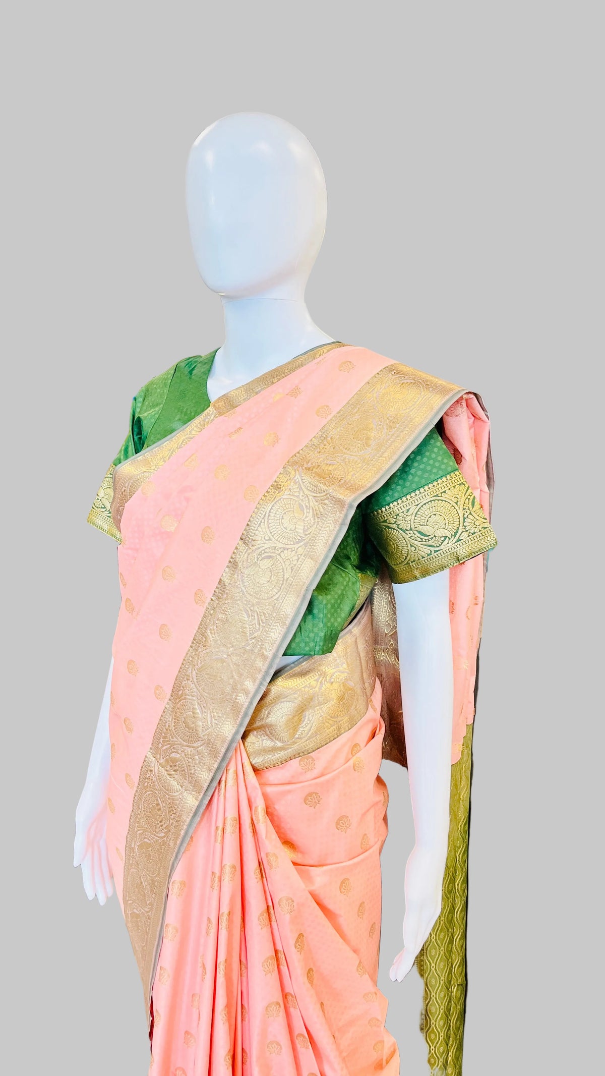 Pink &amp; Dark Green Silk Saree