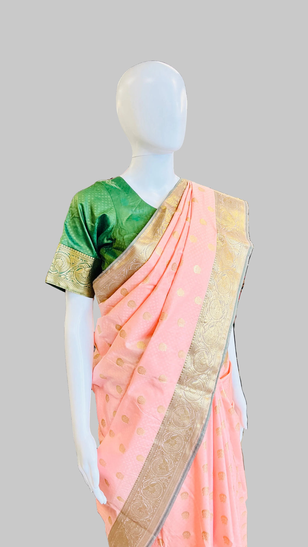 Pink &amp; Dark Green Silk Saree