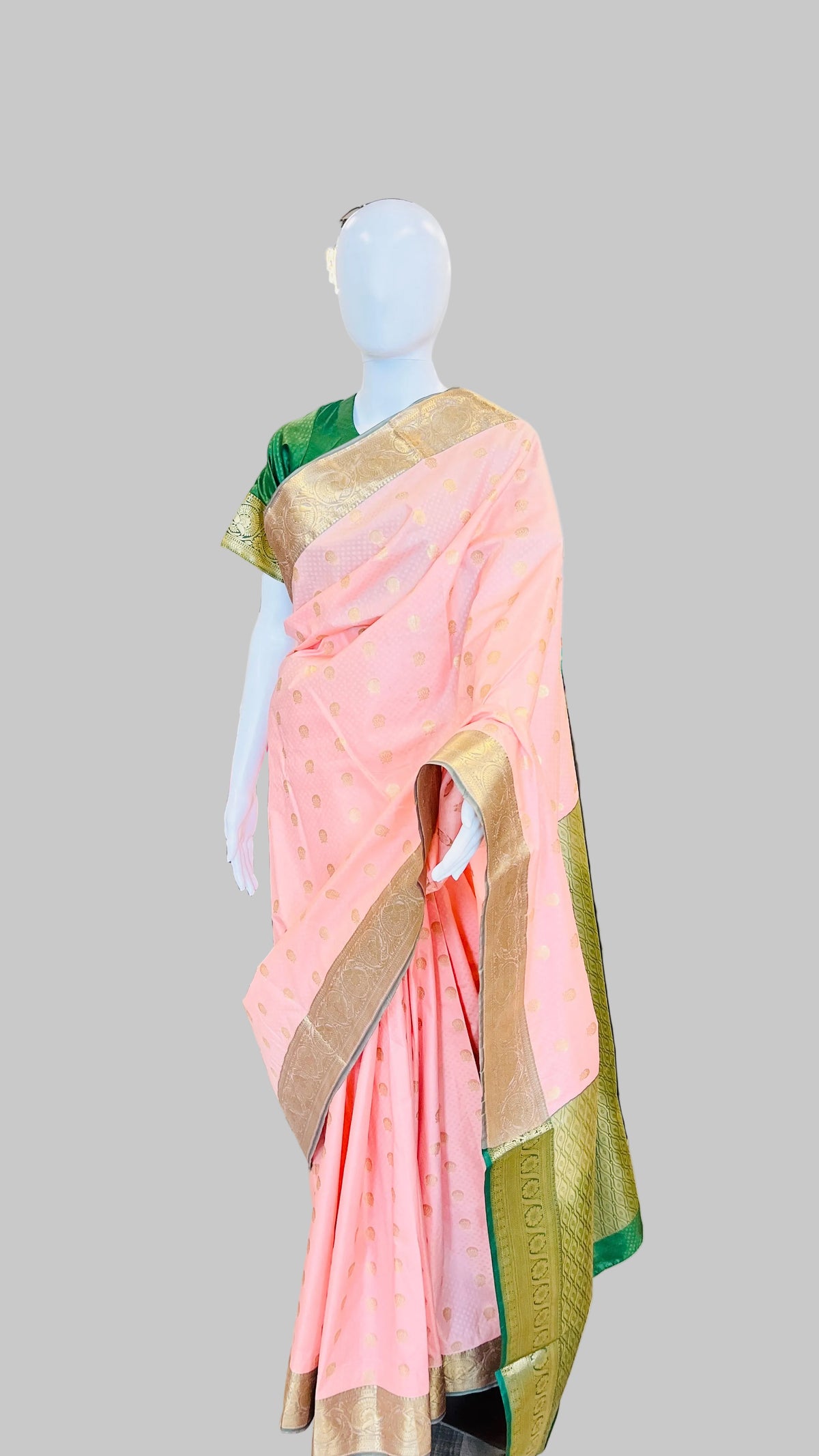 Pink &amp; Dark Green Silk Saree