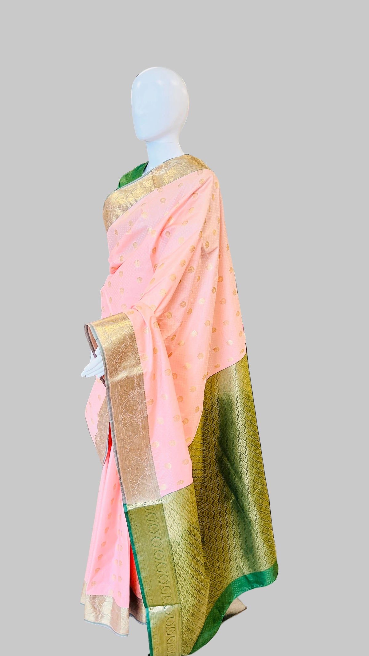 Pink &amp; Dark Green Silk Saree