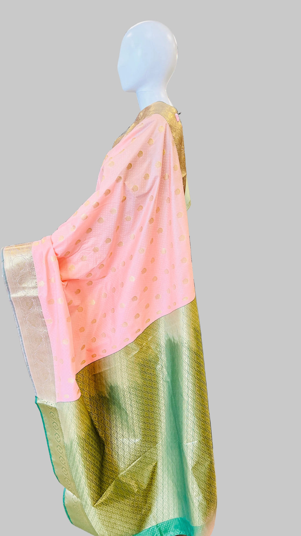 Pink &amp; Dark Green Silk Saree