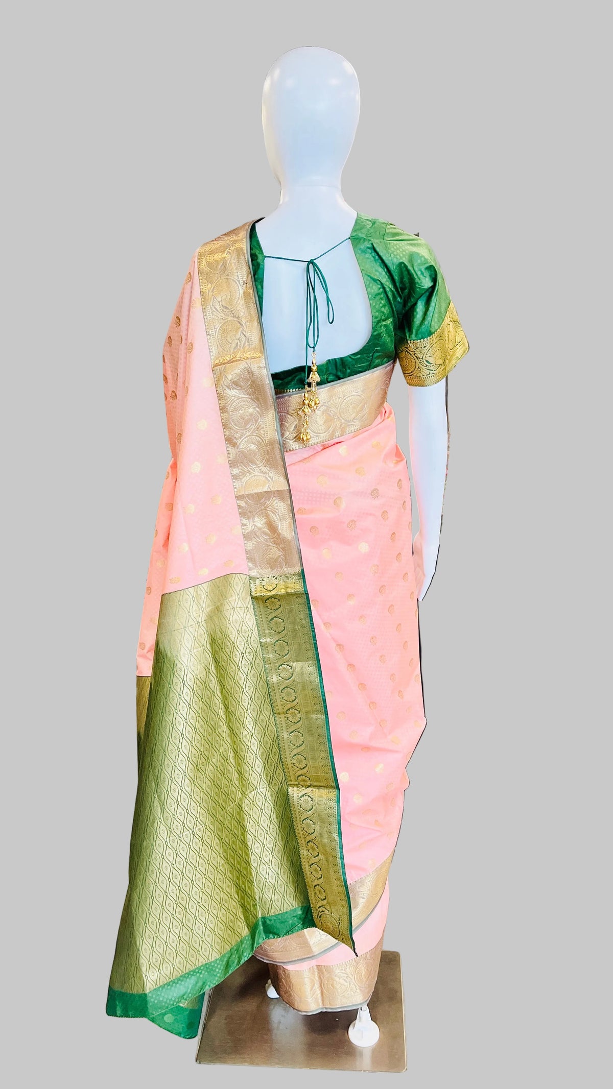 Pink &amp; Dark Green Silk Saree