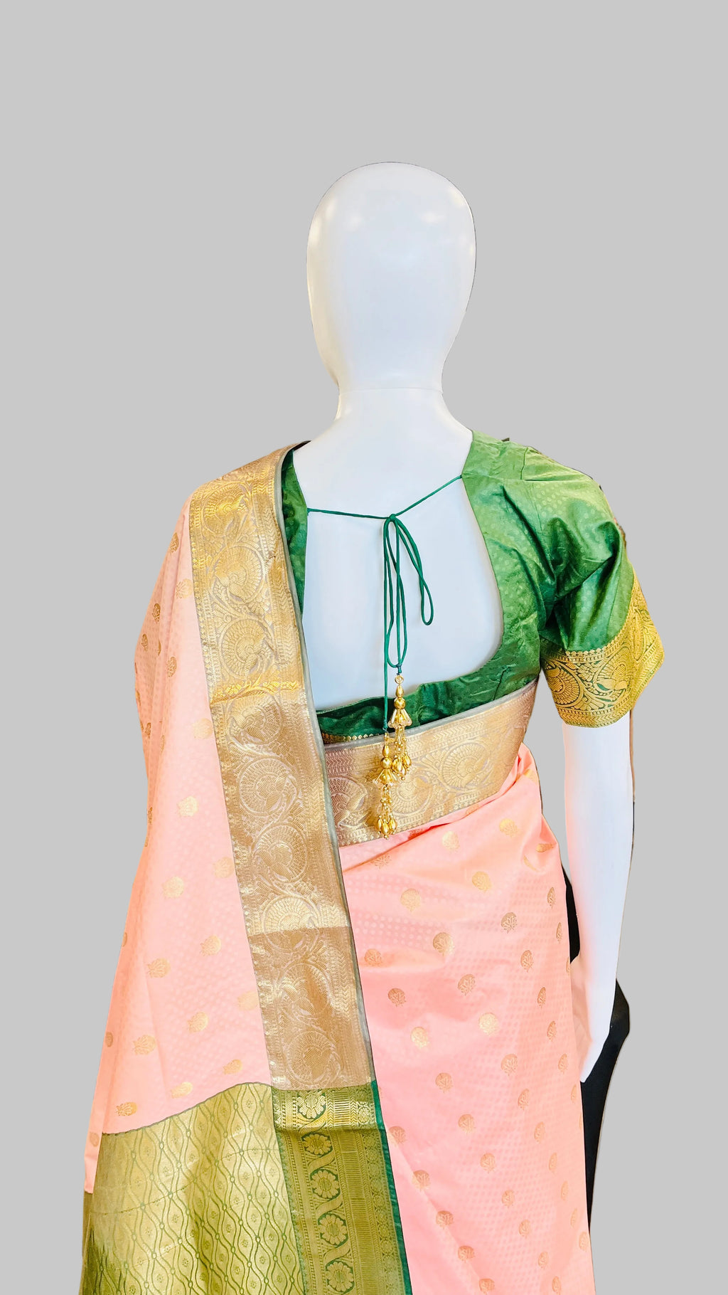 Pink &amp; Dark Green Silk Saree