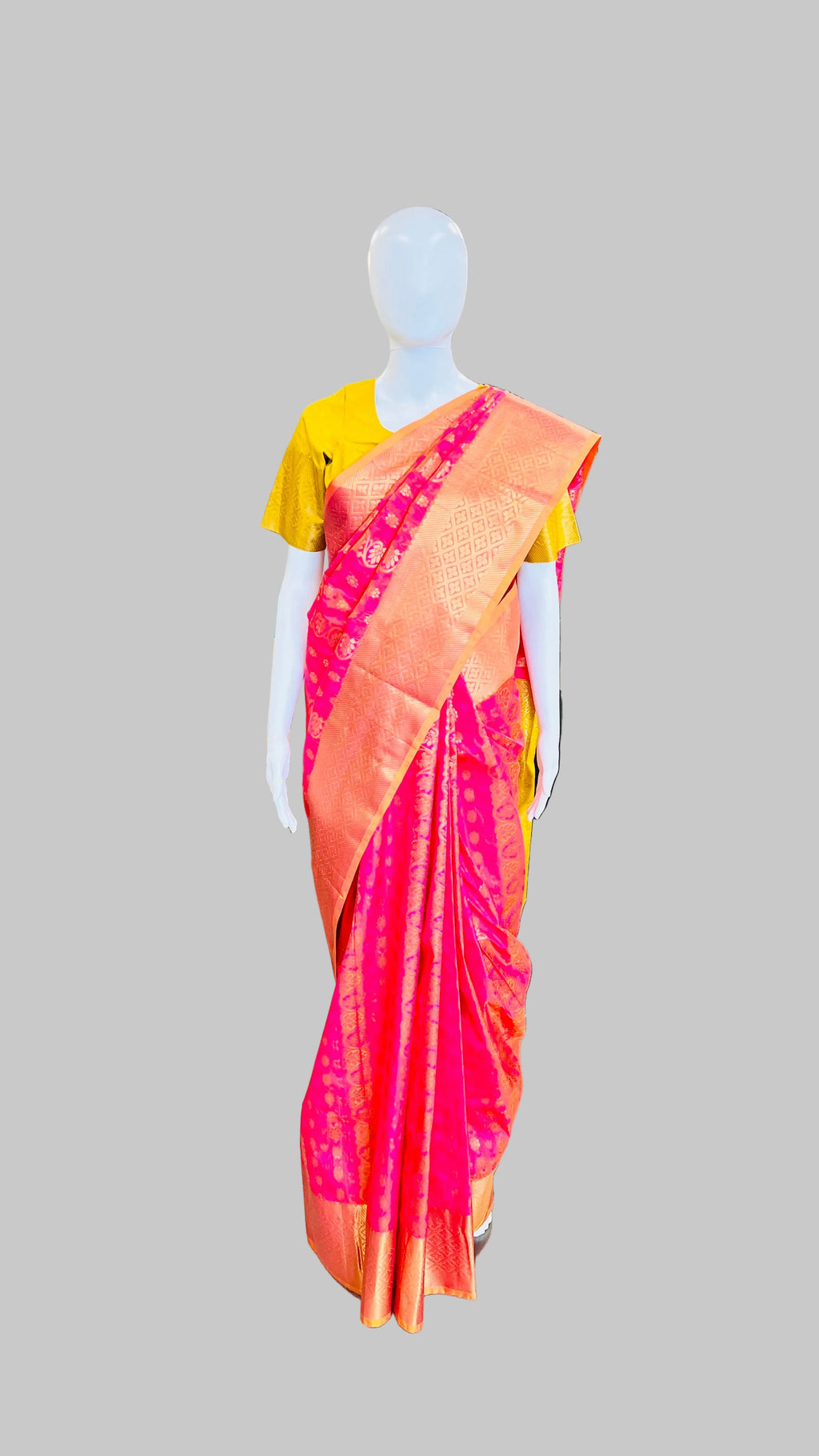 Dark Pink & Yellow Silk Saree