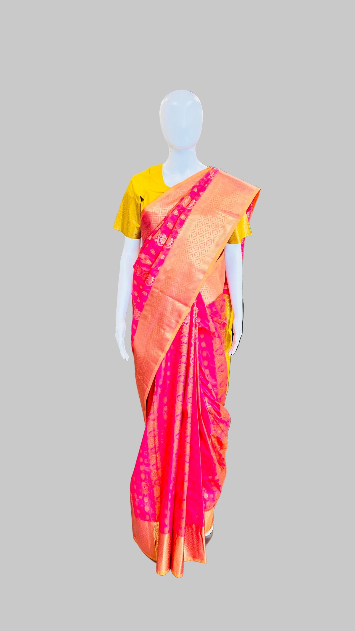 Dark Pink & Yellow Silk Saree