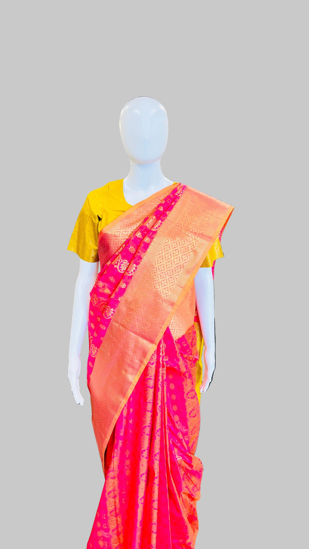 Dark Pink & Yellow Silk Saree