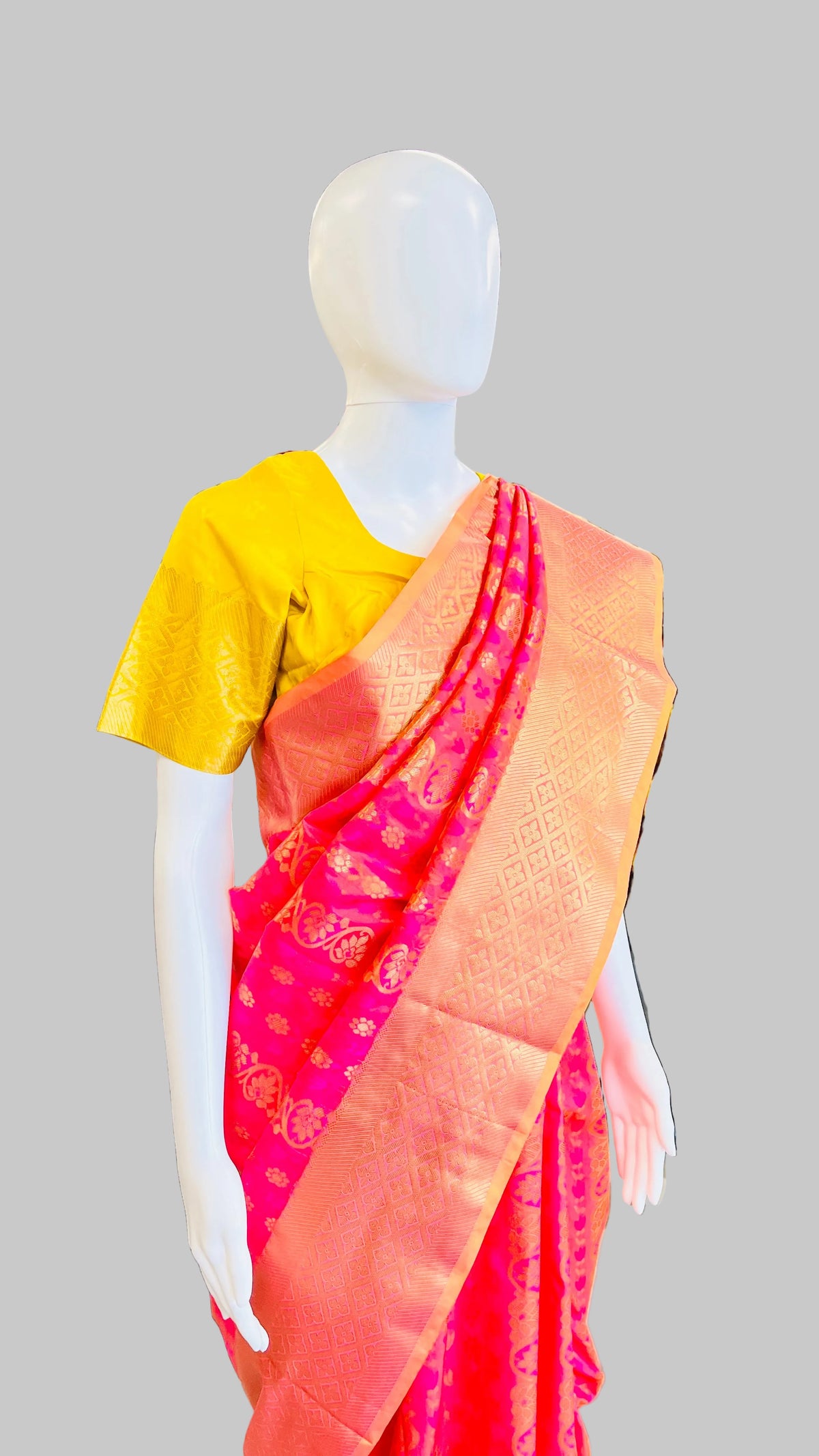 Dark Pink & Yellow Silk Saree