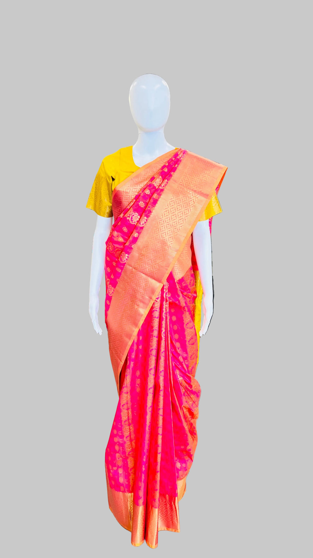 Dark Pink & Yellow Silk Saree