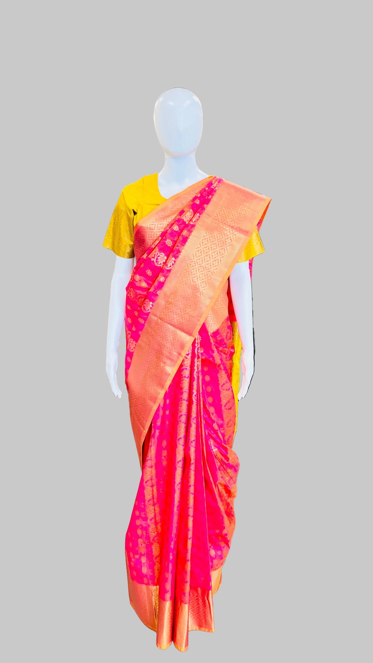 Dark Pink & Yellow Silk Saree