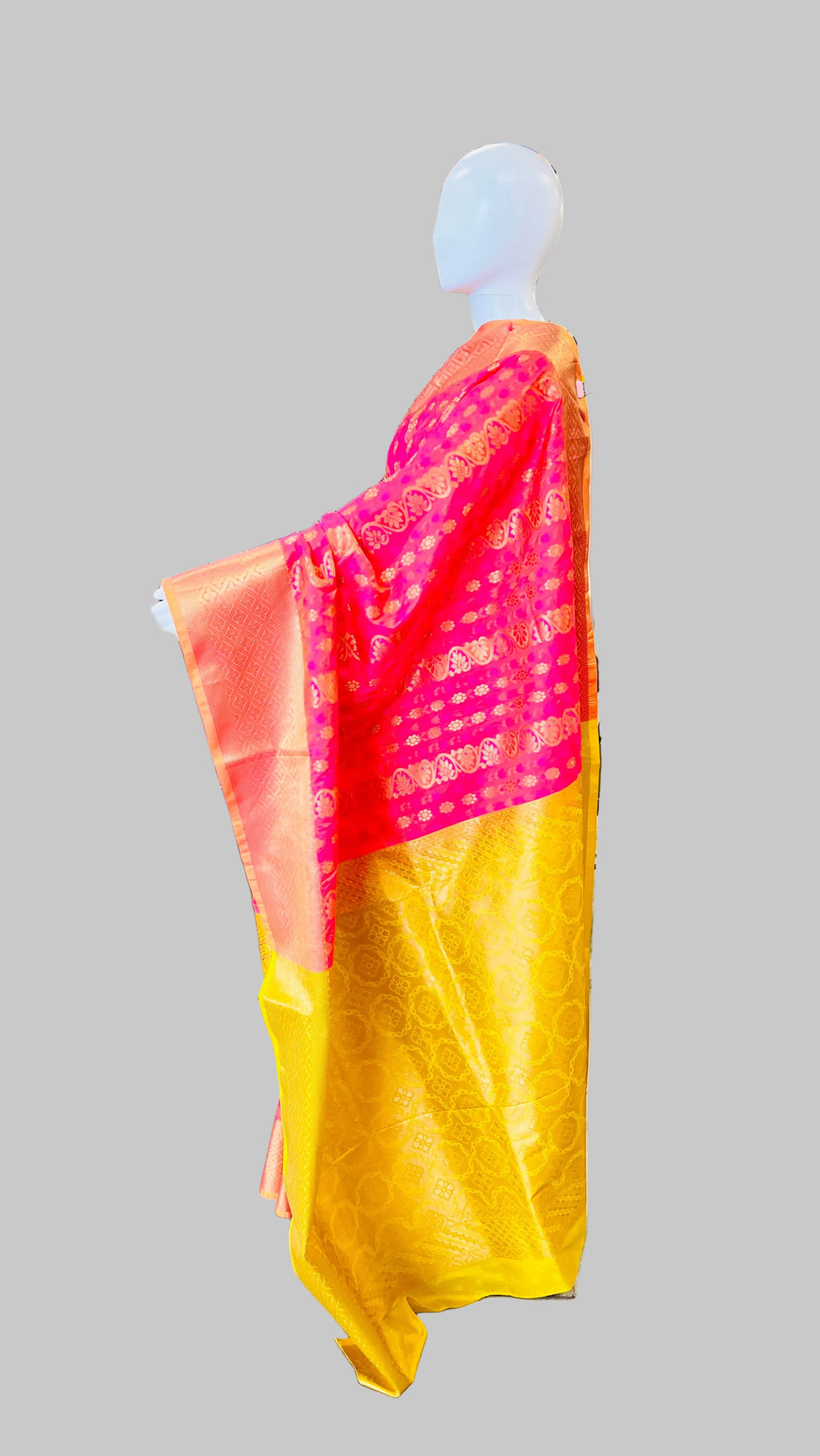 Dark Pink & Yellow Silk Saree