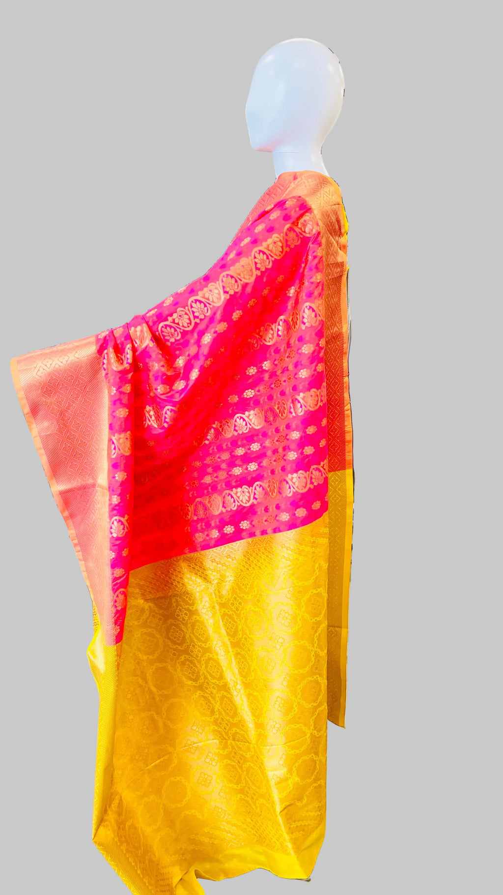 Dark Pink & Yellow Silk Saree