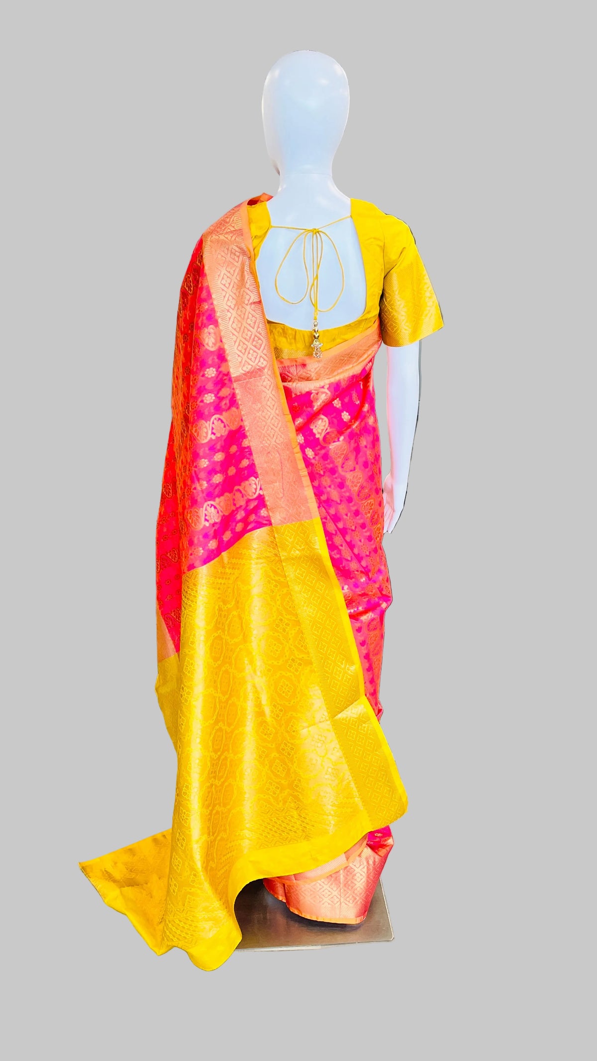 Dark Pink & Yellow Silk Saree