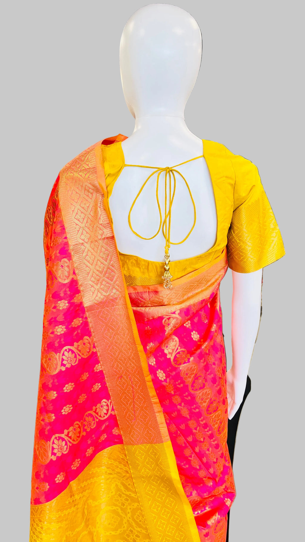 Dark Pink & Yellow Silk Saree