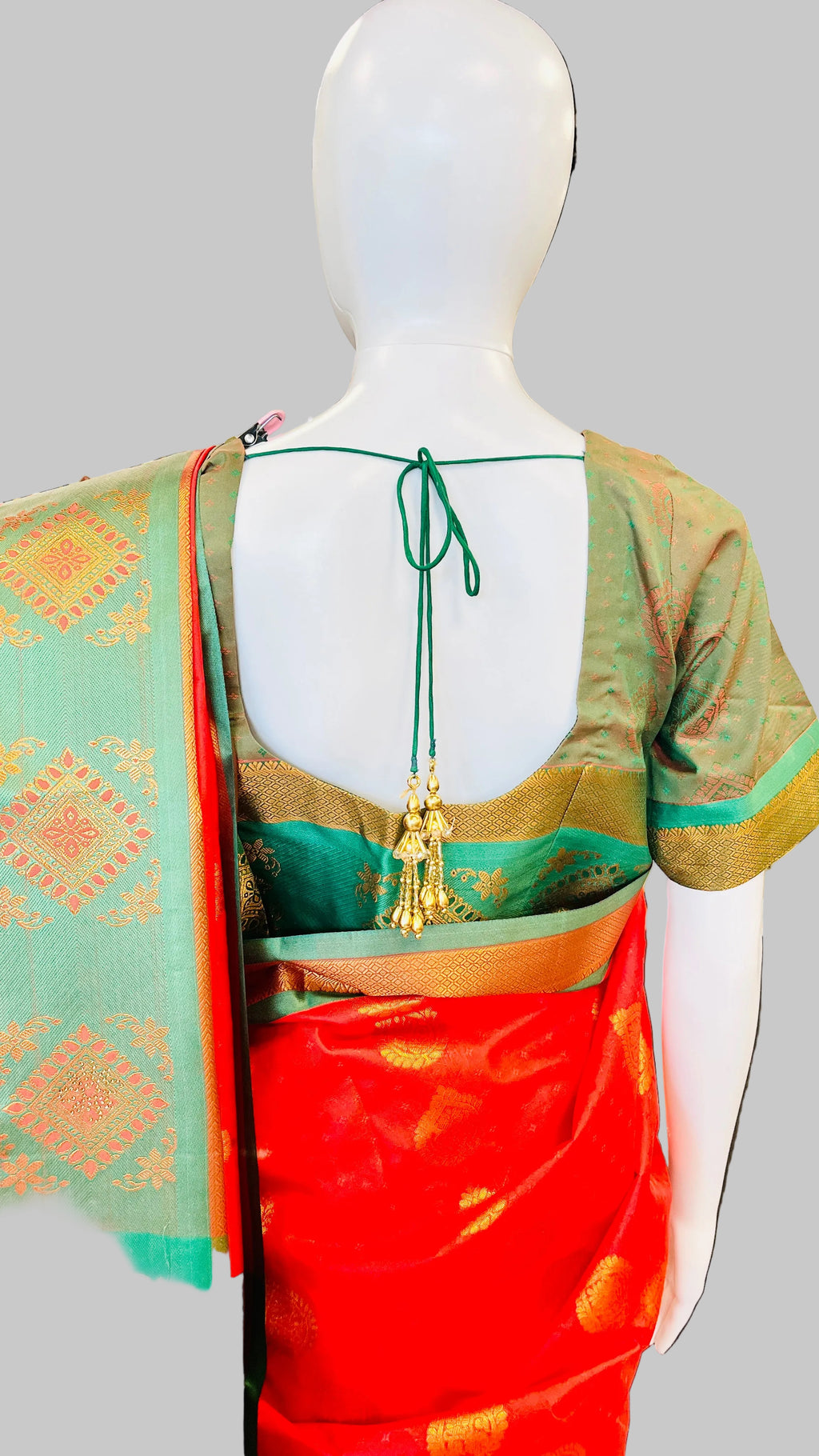 Red & Sage Green  Silk Saree