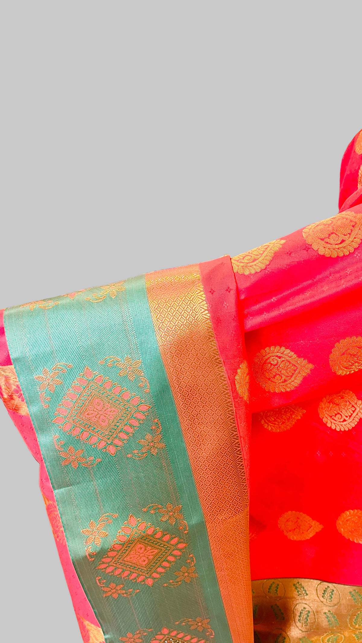 Red & Sage Green  Silk Saree