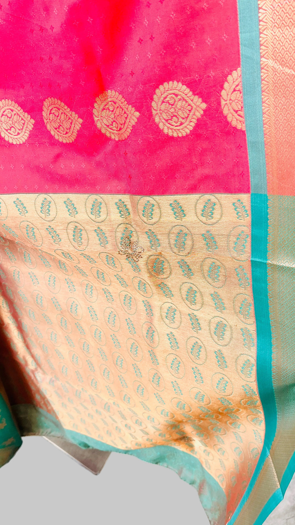 Red & Sage Green  Silk Saree
