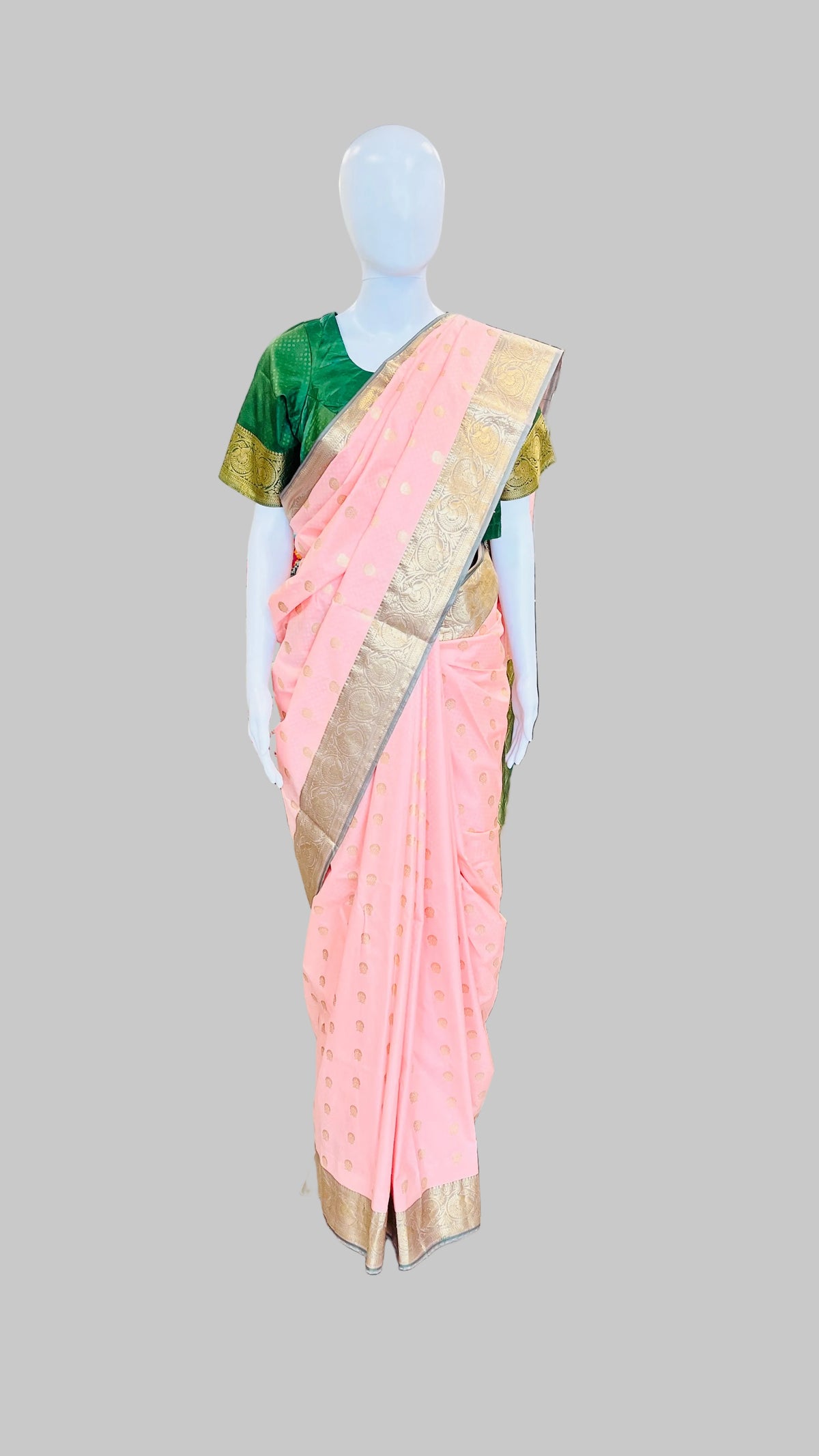 Peach & Dark Green Silk Saree