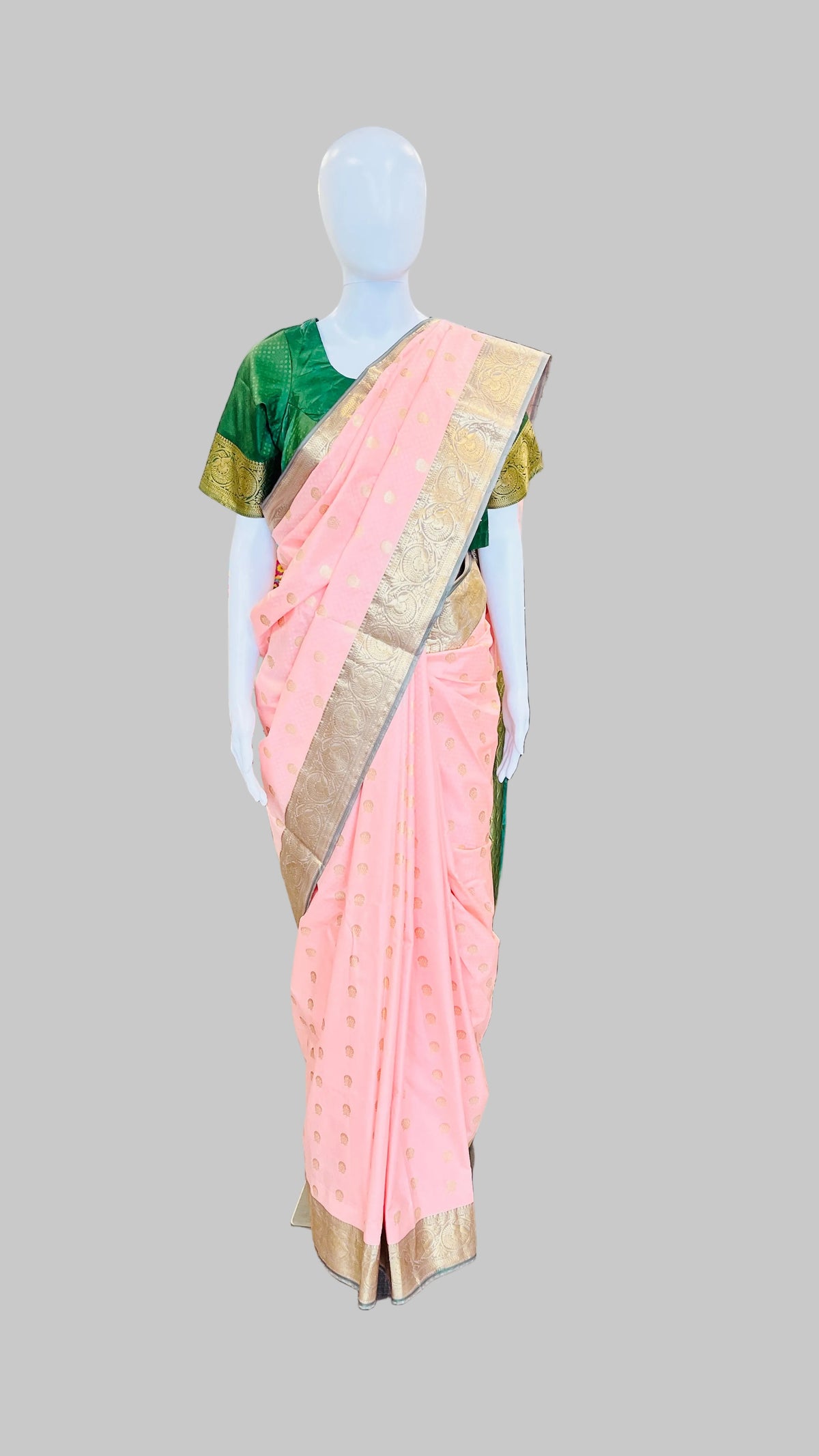 Peach & Dark Green Silk Saree