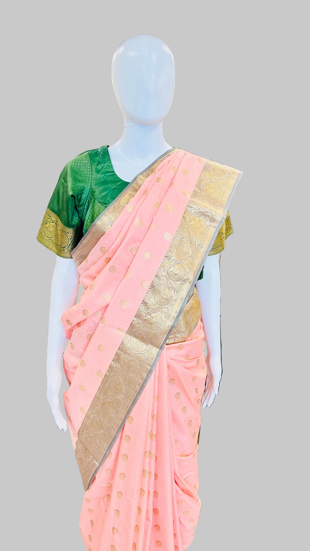 Peach & Dark Green Silk Saree