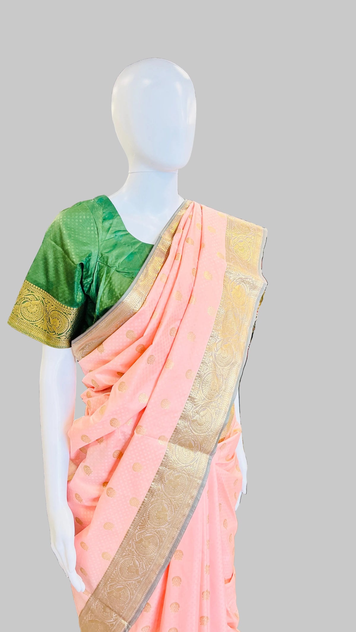Peach & Dark Green Silk Saree