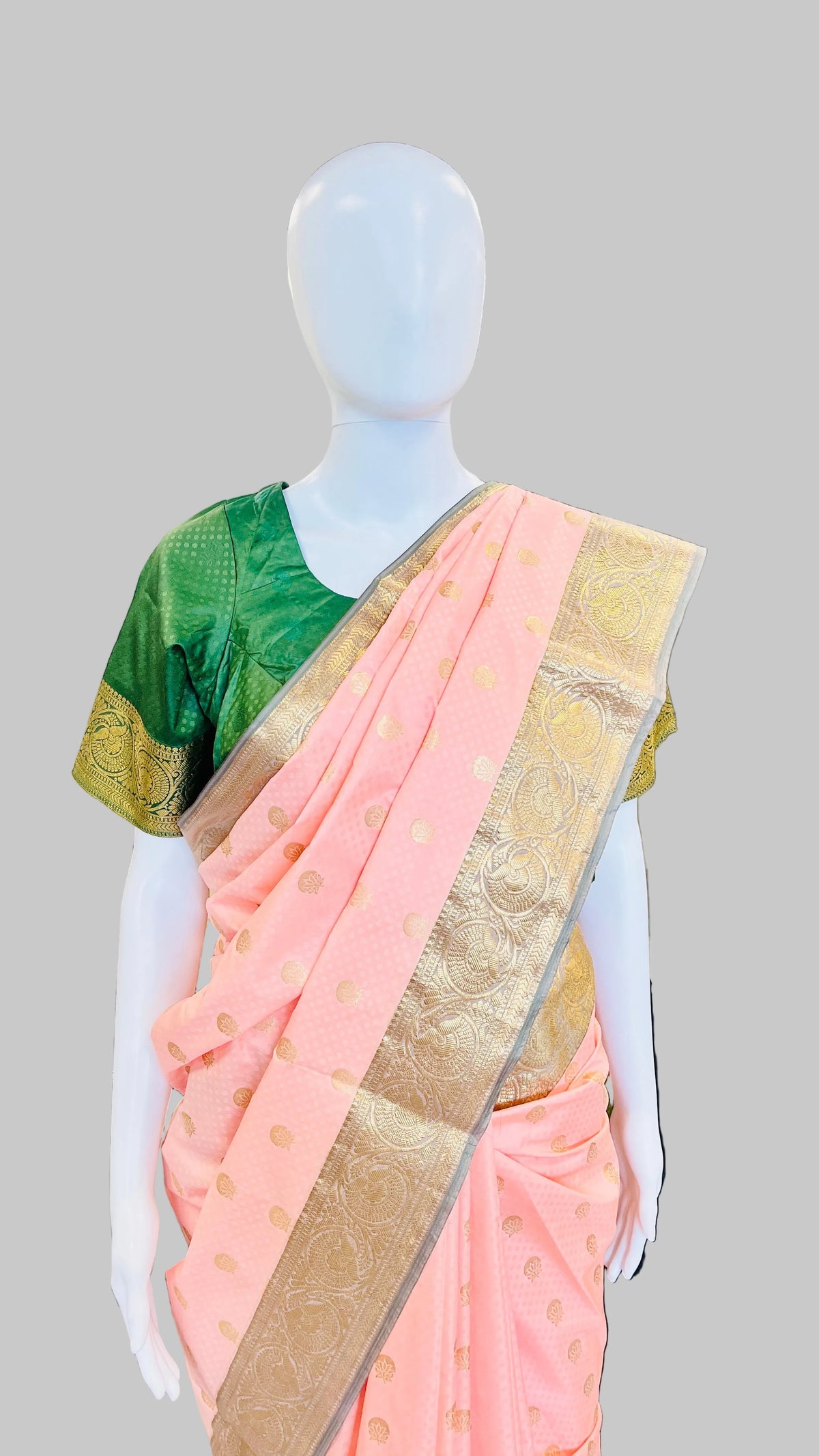 Peach & Dark Green Silk Saree