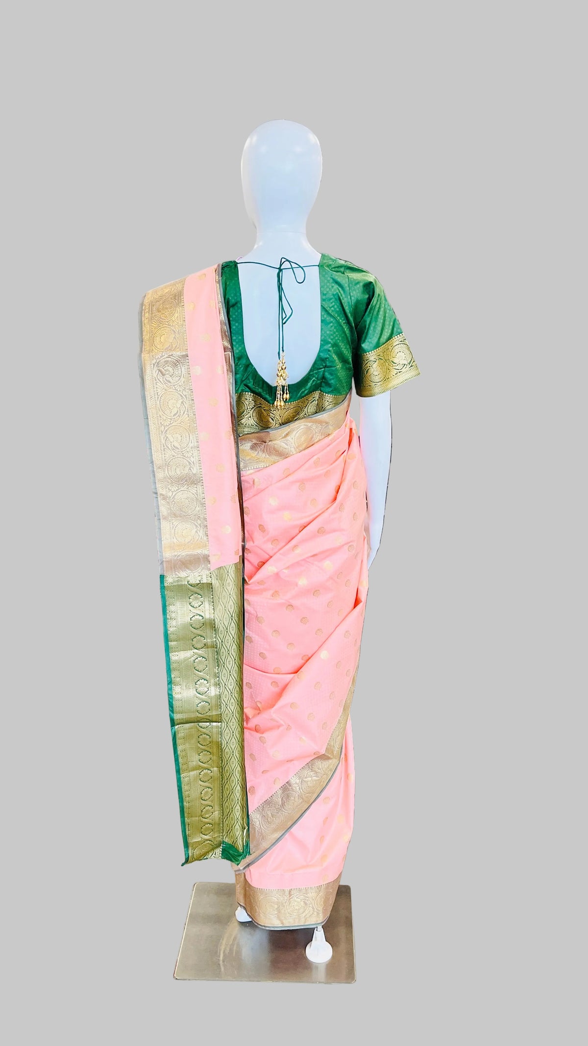 Peach & Dark Green Silk Saree