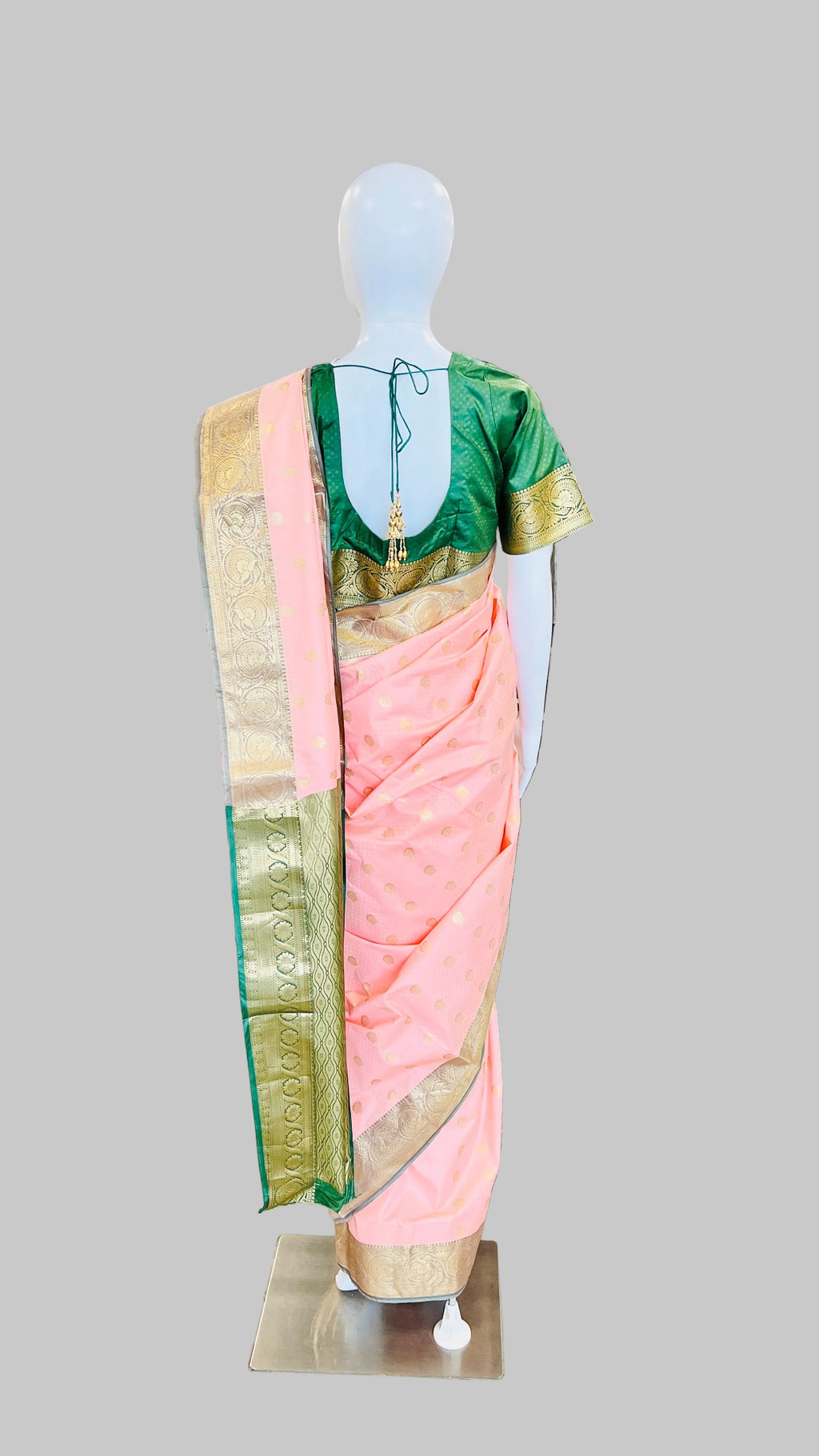 Peach & Dark Green Silk Saree