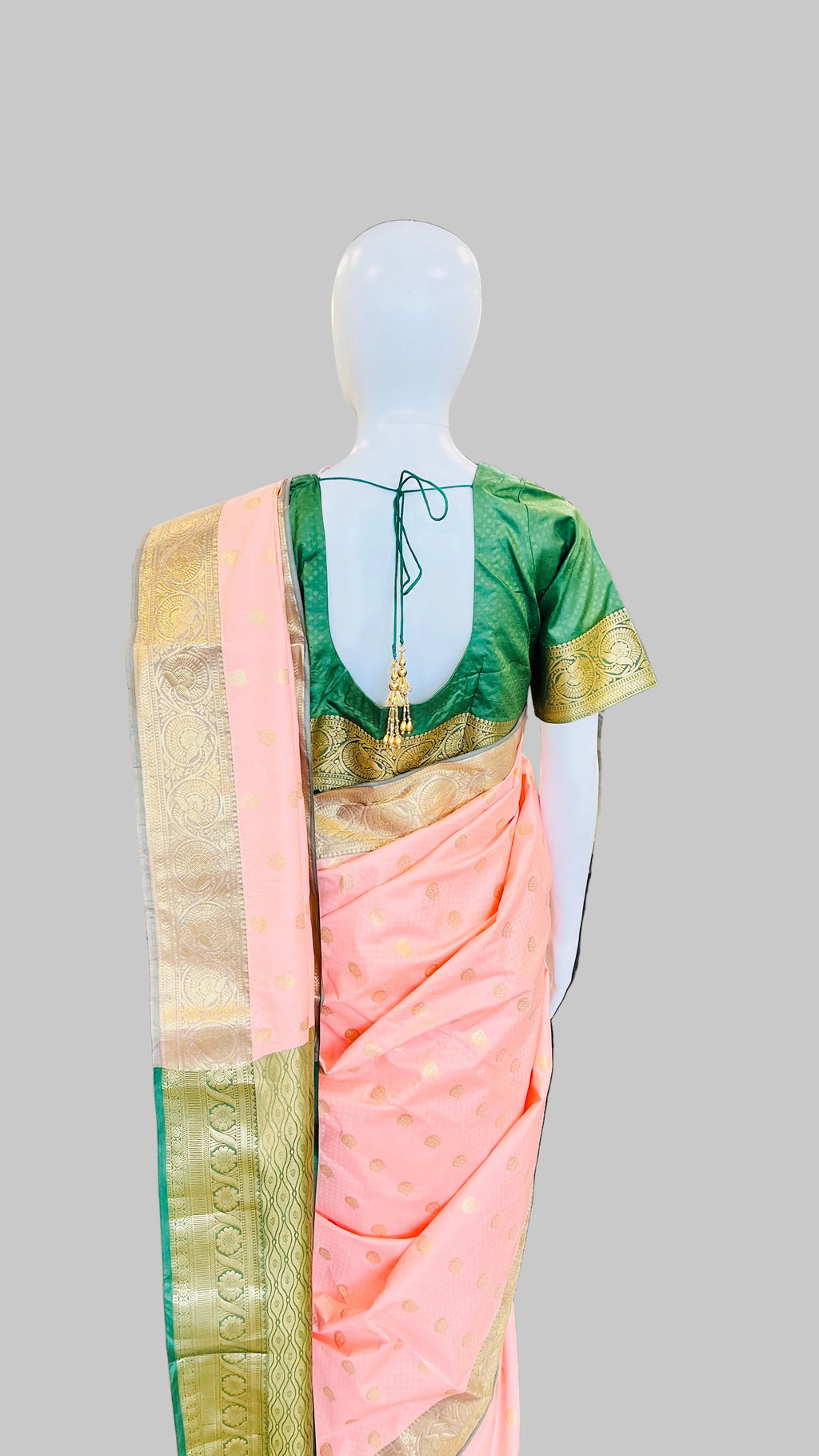 Peach & Dark Green Silk Saree