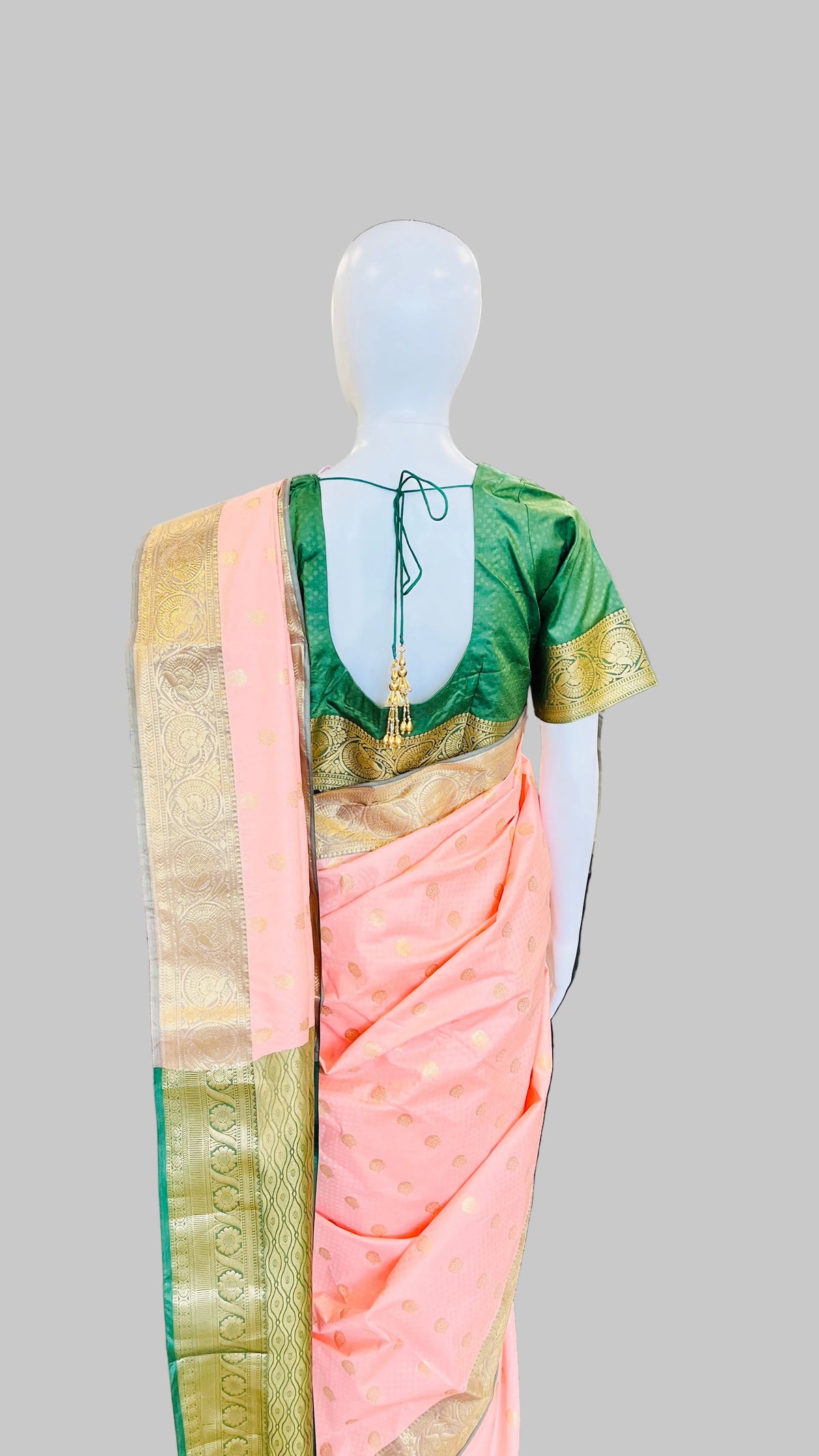 Peach & Dark Green Silk Saree