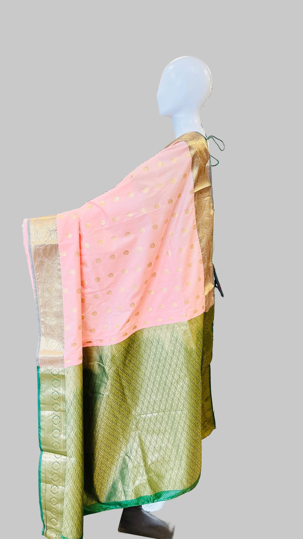 Peach & Dark Green Silk Saree