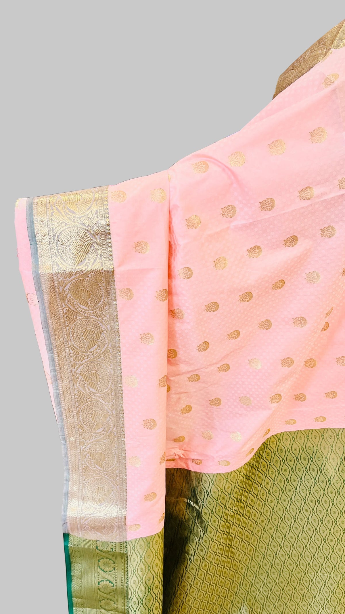 Peach & Dark Green Silk Saree