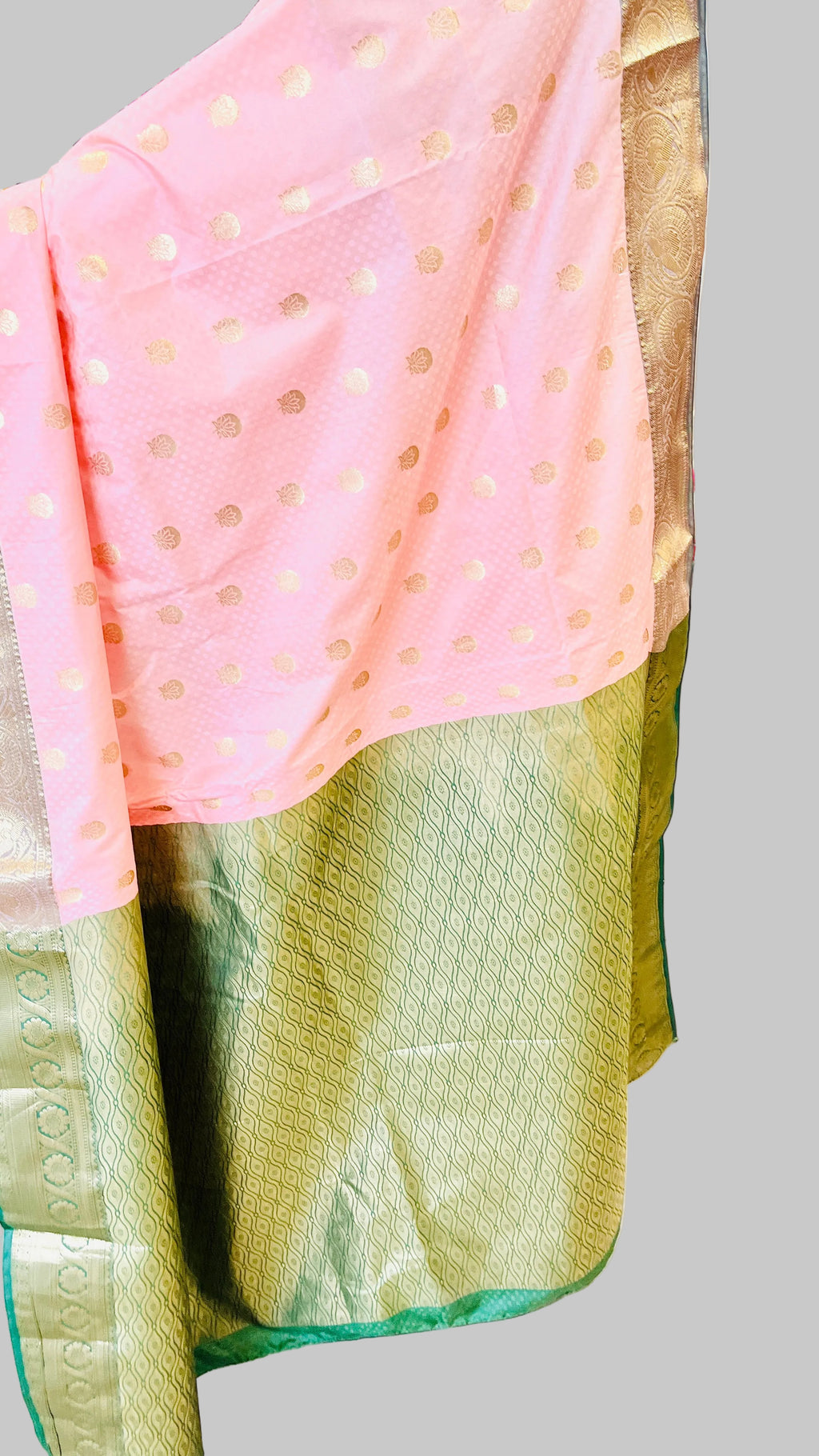 Peach & Dark Green Silk Saree