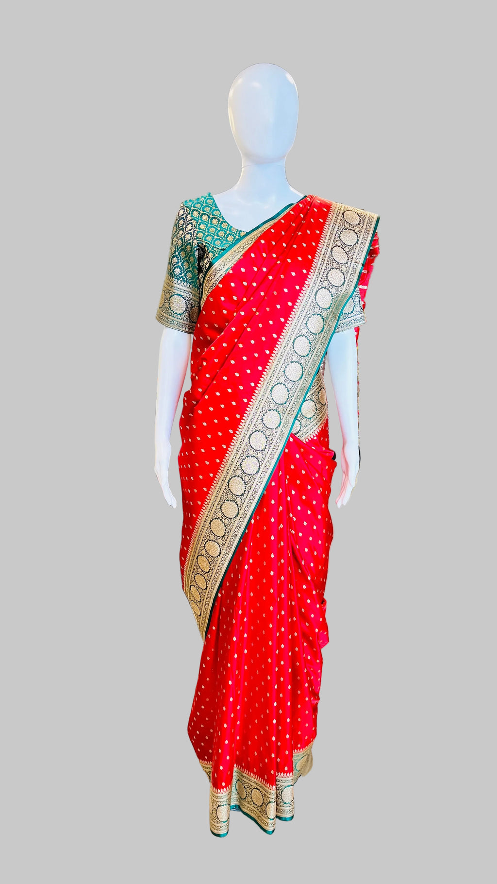 Red &amp; Dark Green Banarasi Silk Saree