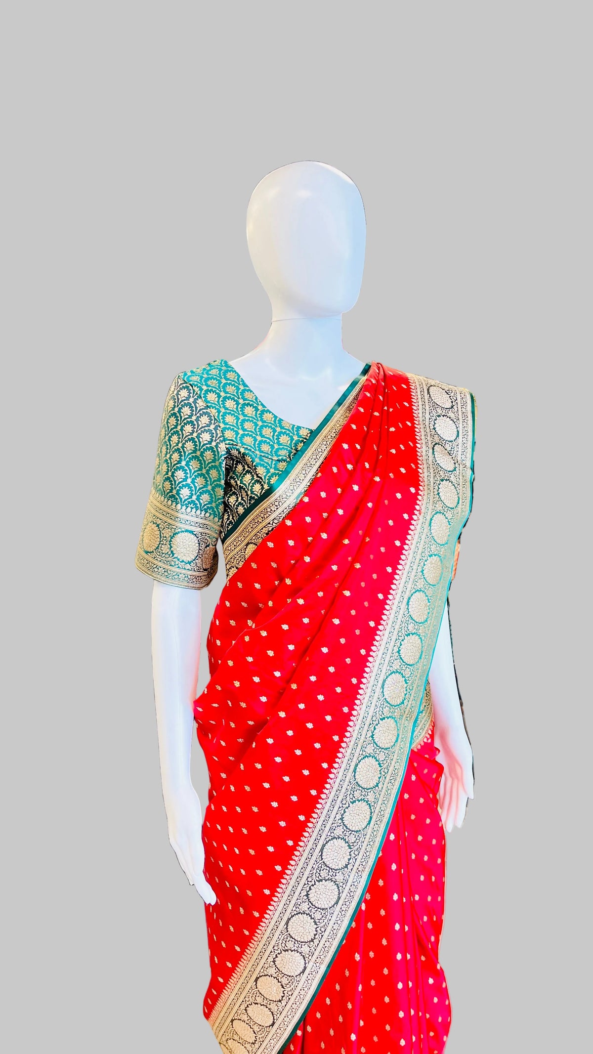 Red &amp; Dark Green Banarasi Silk Saree