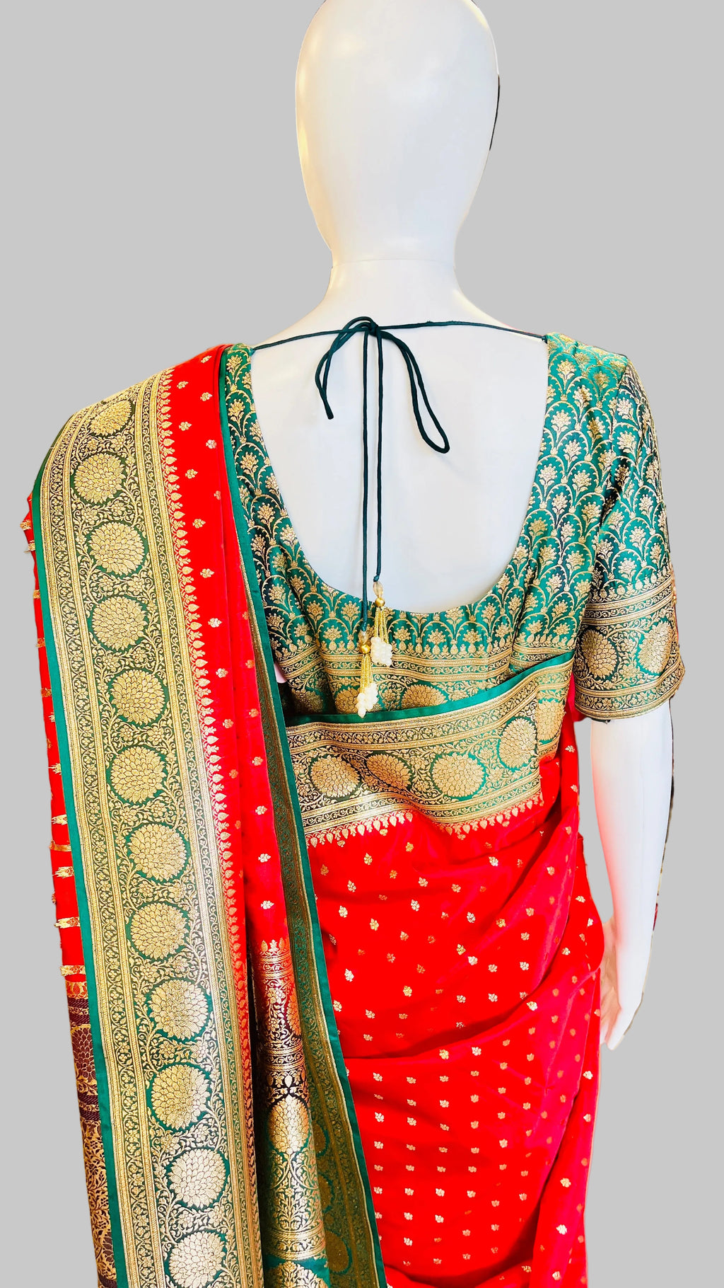 Red &amp; Dark Green Banarasi Silk Saree