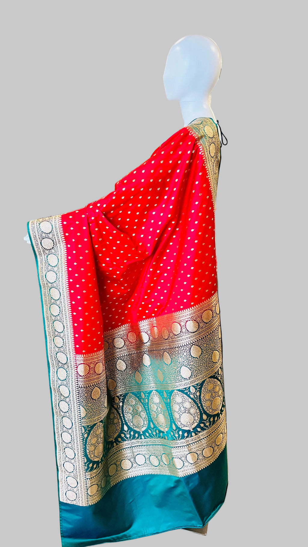 Red &amp; Dark Green Banarasi Silk Saree