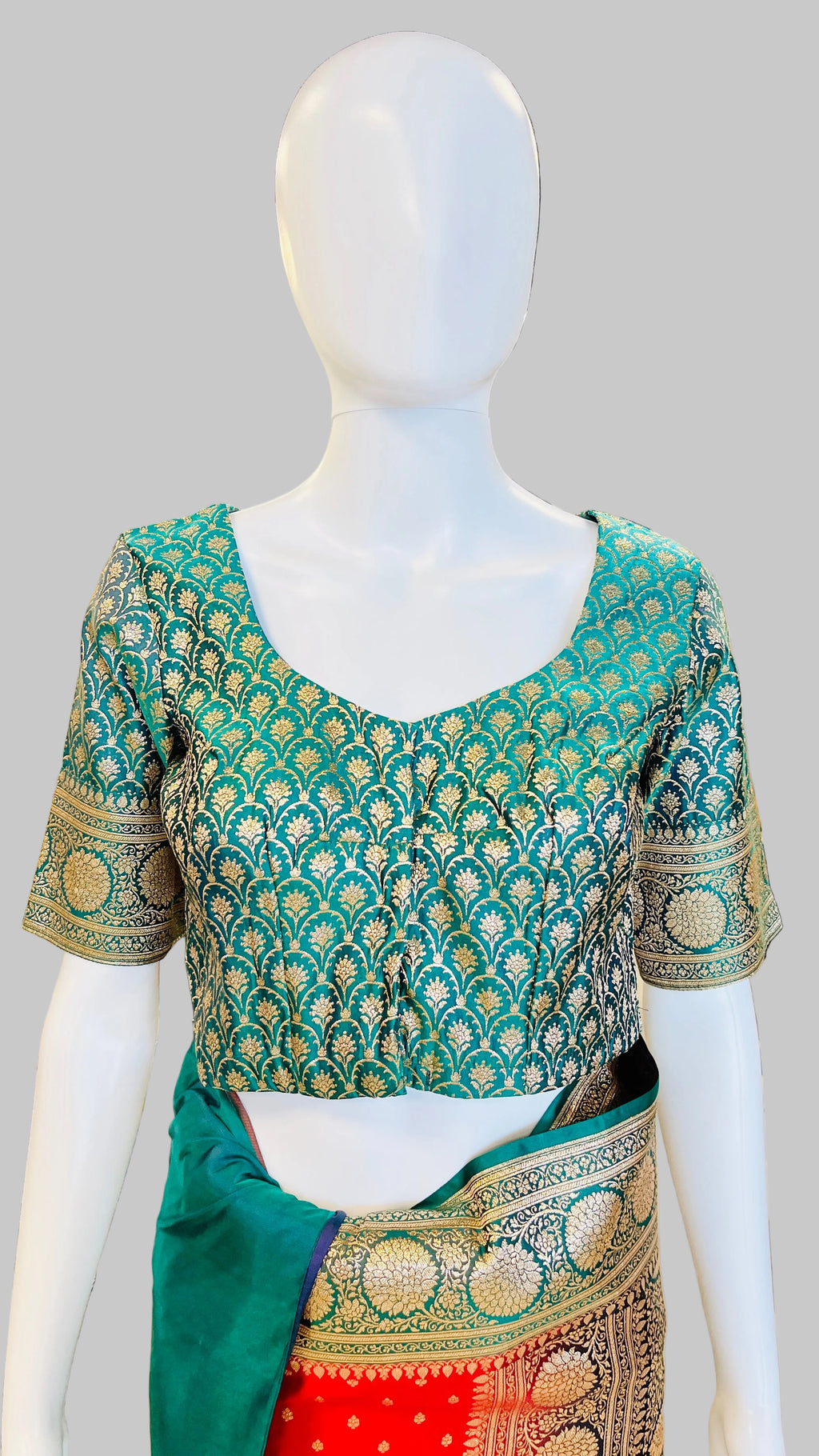 Red &amp; Dark Green Banarasi Silk Saree