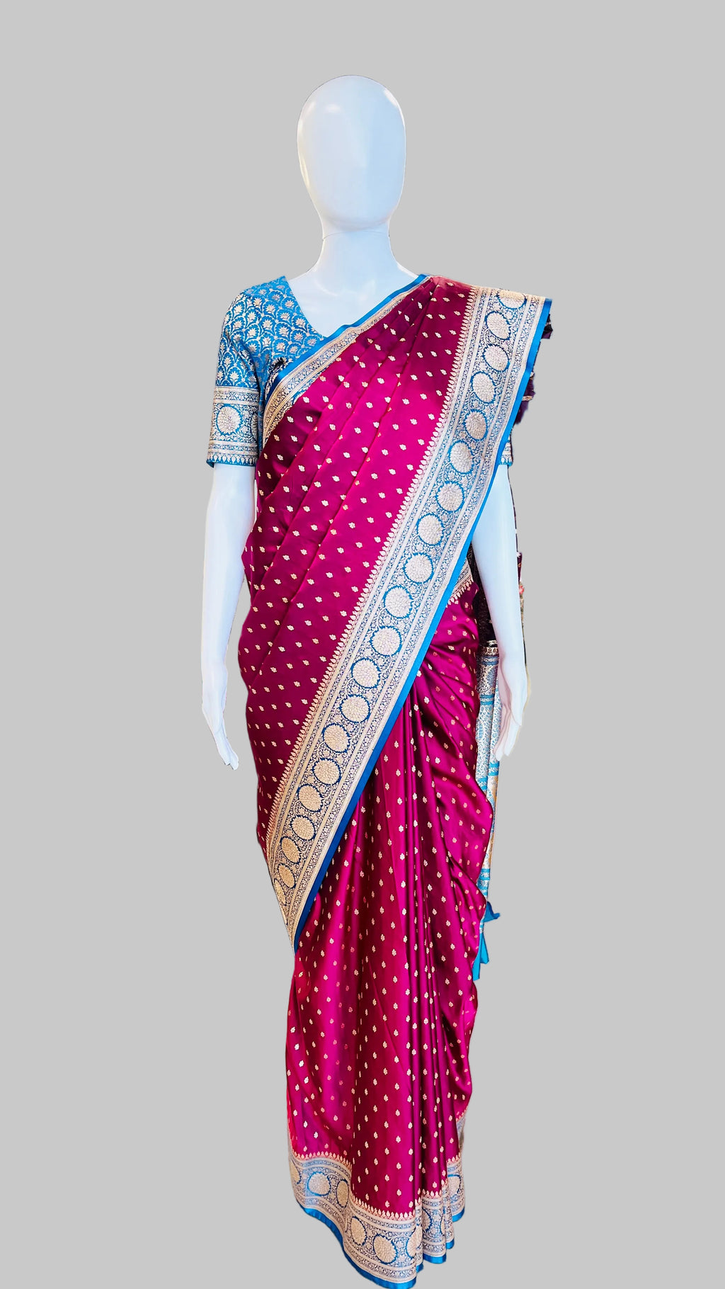 Magenta &  Blue Banarasi Silk Saree