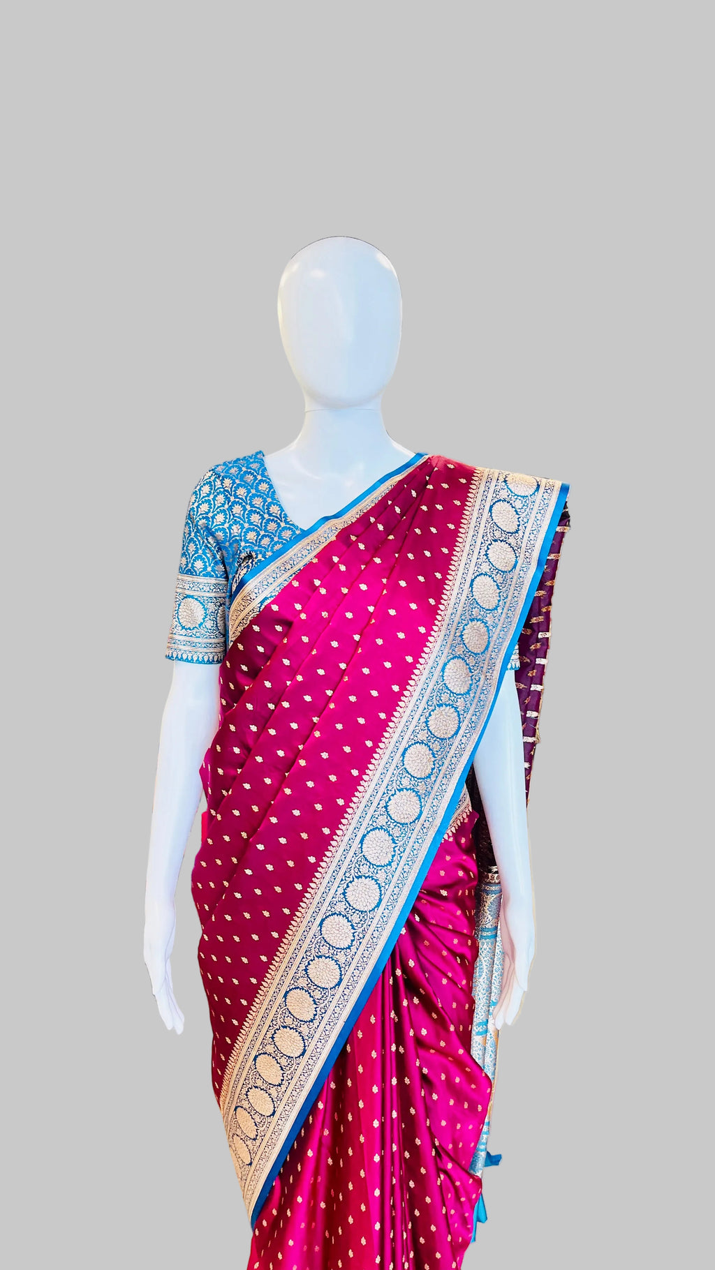 Magenta &  Blue Banarasi Silk Saree